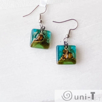 Recycled Fused Glass Earrings - Square Carolina Portillo