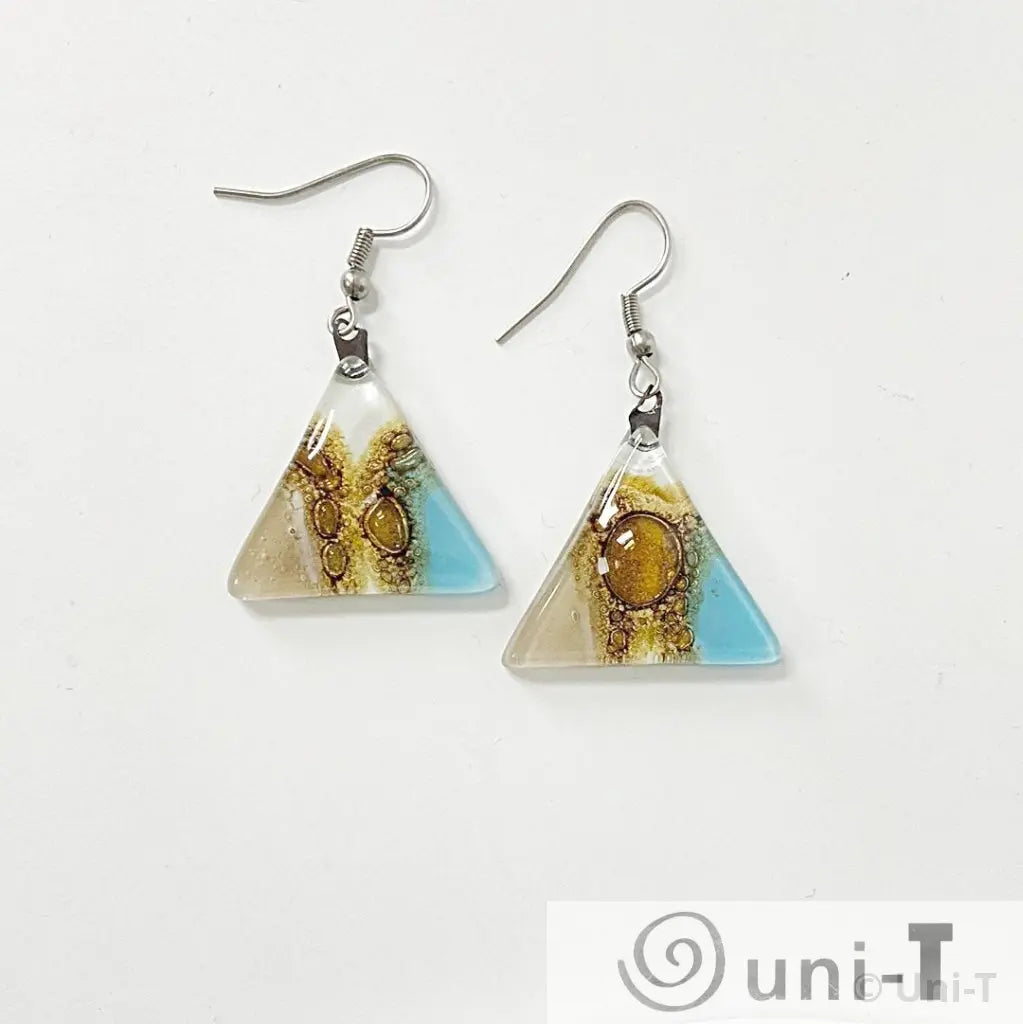 Recycled Fused Glass Earrings - Triangle Carolina Portillo