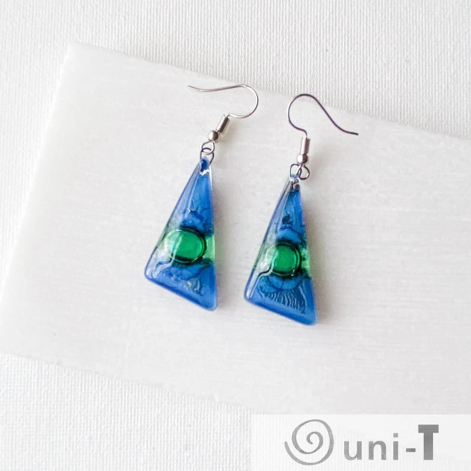 Recycled Fused Glass Earrings - Triangles Carolina Portillo