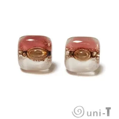 Recycled glass Stud Earrings. Pink, White and brown Earrings Studs. Fused Glass jewelry. Small earrings Carolina Portillo