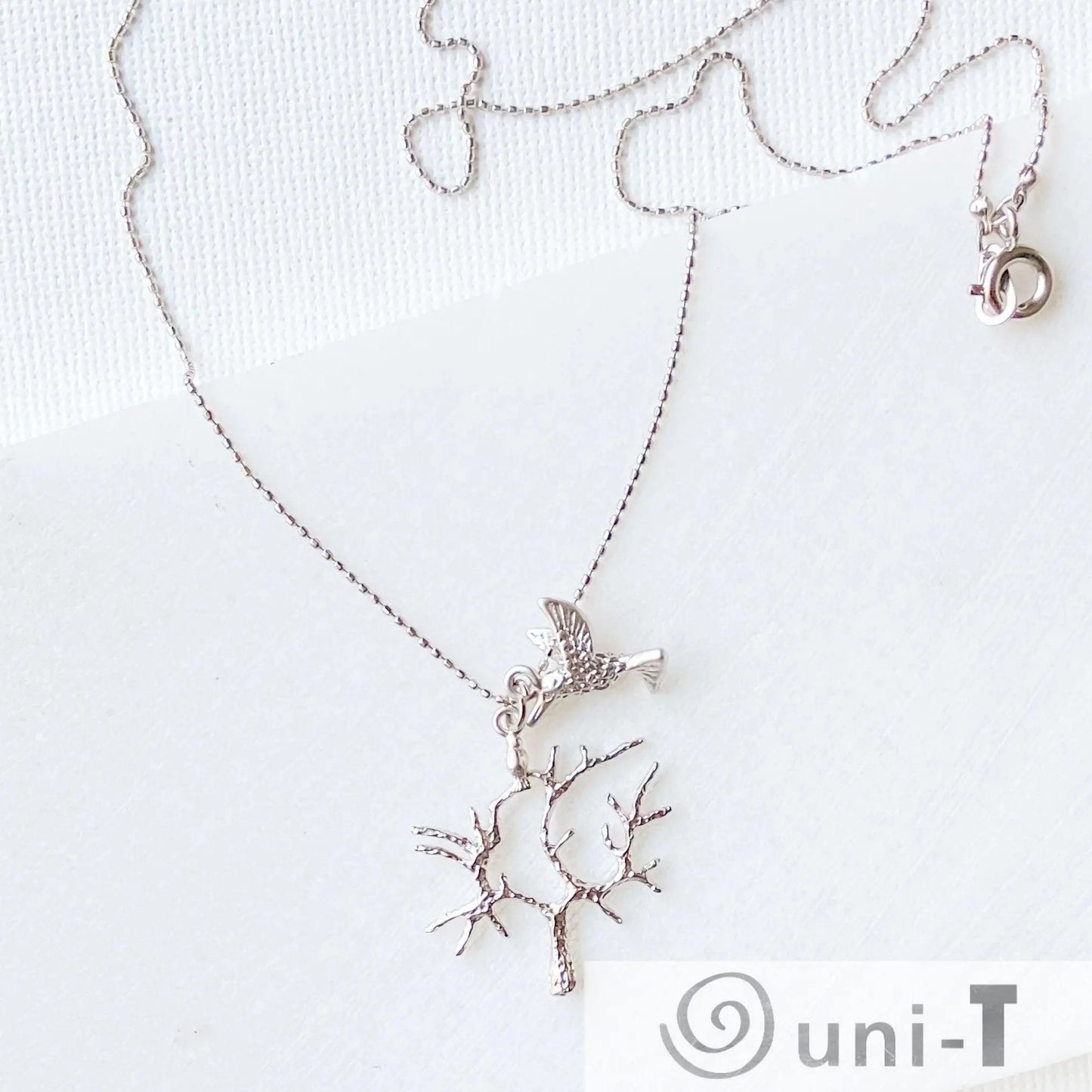 Rhodium Charm Necklace - Tree & Humming Bird Kathy James