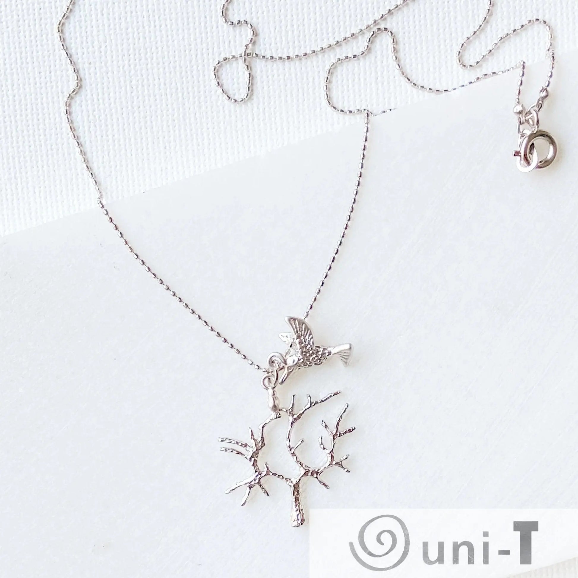 Rhodium Charm Necklace - Tree & Humming Bird Kathy James