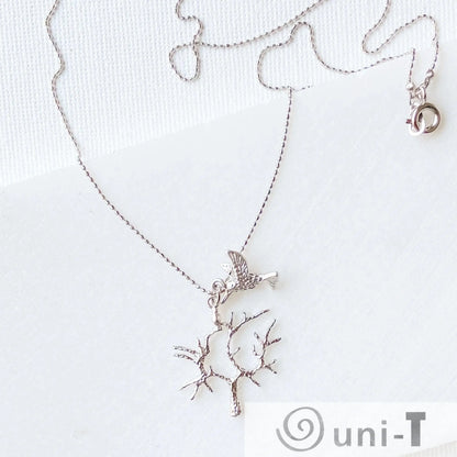 Rhodium Charm Necklace - Tree & Humming Bird Kathy James