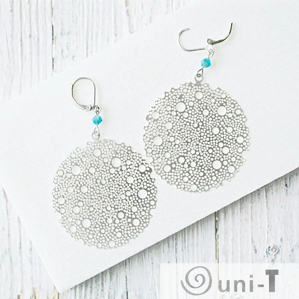 Rhodium Plated Earrings with Surgical Steel Ear Wire - Circle Lace Kathy James