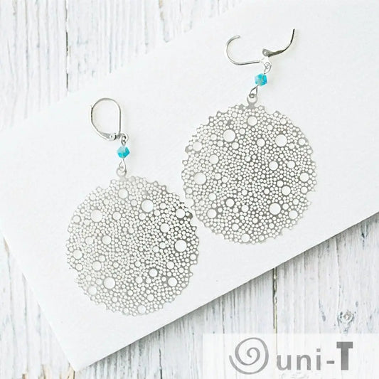 Rhodium Plated Earrings with Surgical Steel Ear Wire - Circle Lace Kathy James