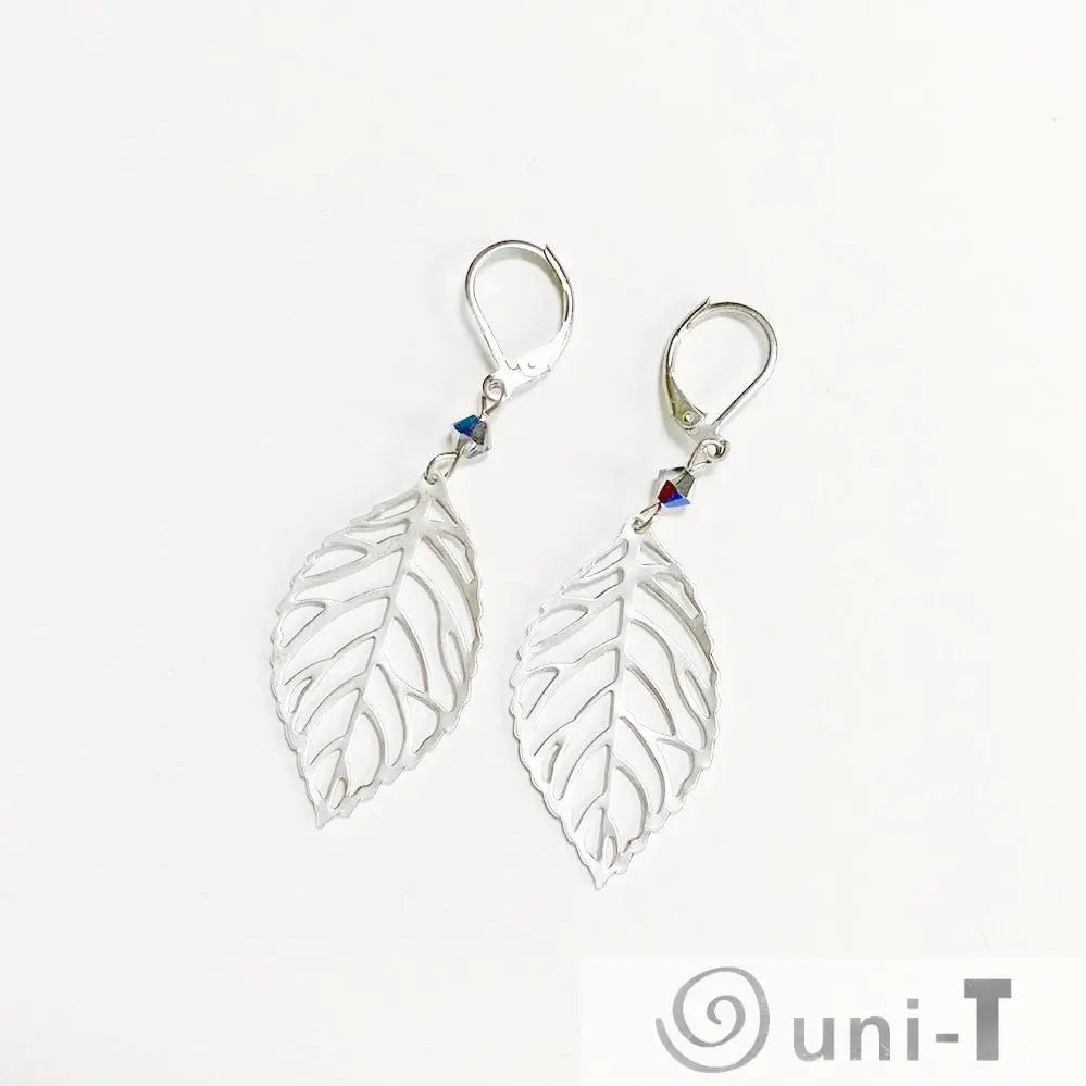 Rhodium Plated Earrings with Surgical Steel Ear Wire - Circles & Leaves Kathy James
