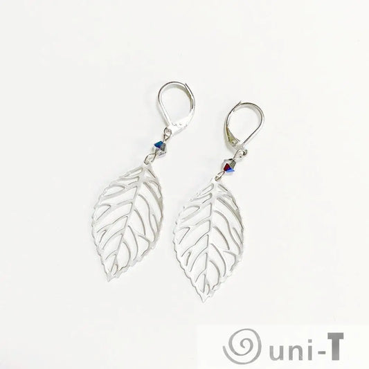 Rhodium Plated Earrings with Surgical Steel Ear Wire - Circles & Leaves Kathy James