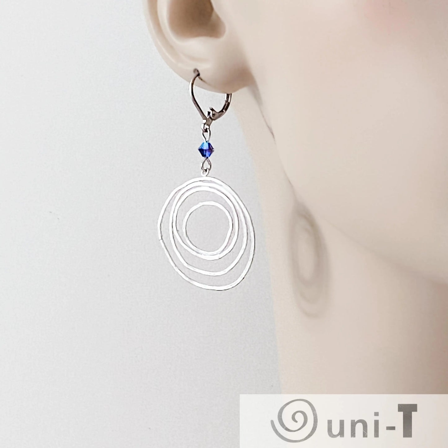 Rhodium Plated Earrings with Surgical Steel Ear Wire - Circles & Leaves Kathy James