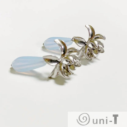 Rhodium Plated Earrings with Surgical Steel Ear Wire - Circles & Leaves Kathy James