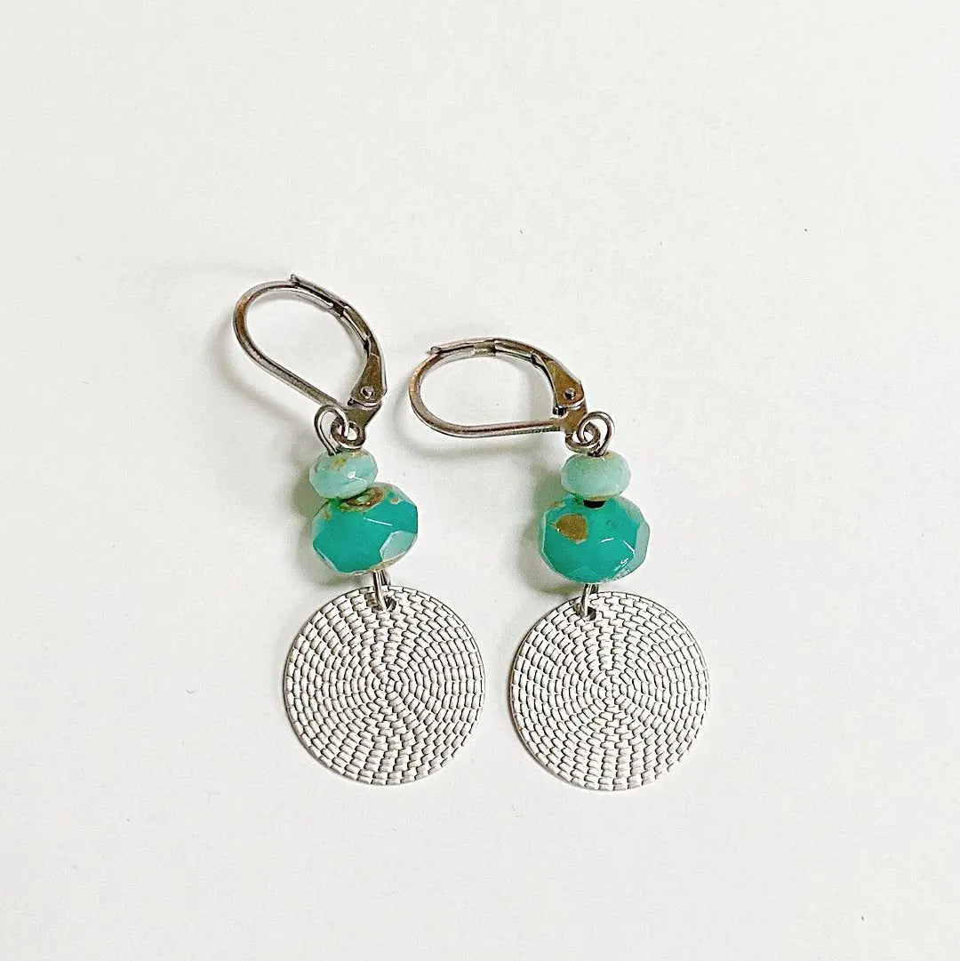 Rhodium Plated Earrings with Surgical Steel Ear Wire - Circles & Leaves Kathy James