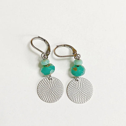 Rhodium Plated Earrings with Surgical Steel Ear Wire - Circles & Leaves Kathy James