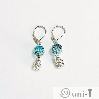 Rhodium Plated Earrings with Surgical Steel Ear Wire - Circles & Leaves Kathy James