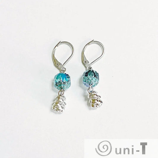 Rhodium Plated Earrings with Surgical Steel Ear Wire - Circles & Leaves Kathy James