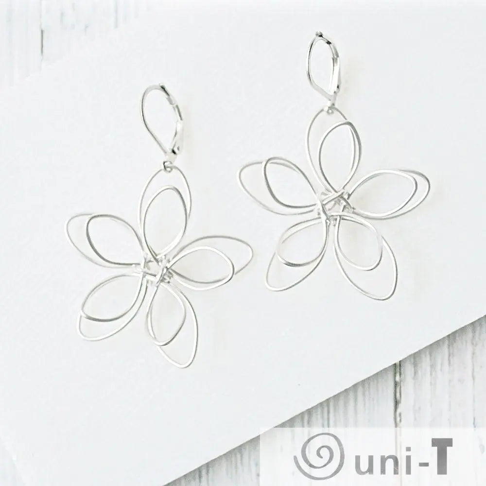 Rhodium Plated Earrings with Surgical Steel Ear Wire - Flower Kathy James