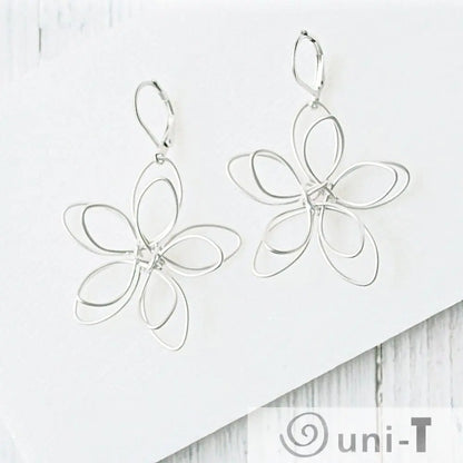Rhodium Plated Earrings with Surgical Steel Ear Wire - Flower Kathy James