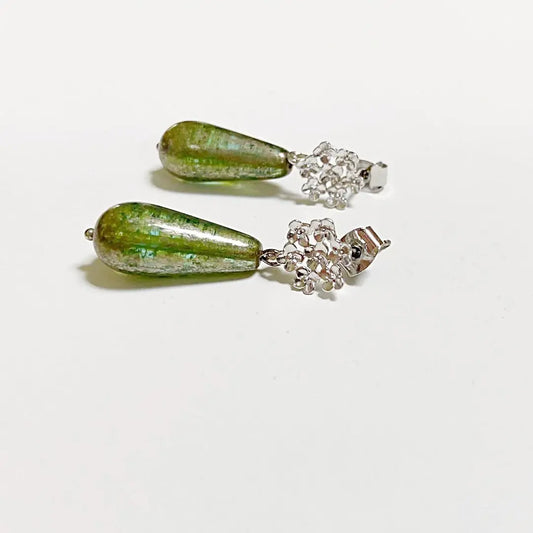 Rhodium Plated Earrings with Surgical Steel Ear Wire - Synthetic Labradorite & Opalite Drops Kathy James