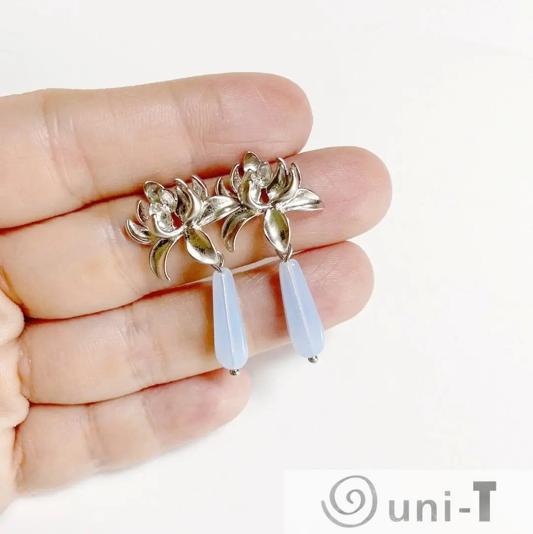 Rhodium Plated Earrings with Surgical Steel Ear Wire - Synthetic Labradorite & Opalite Drops Kathy James