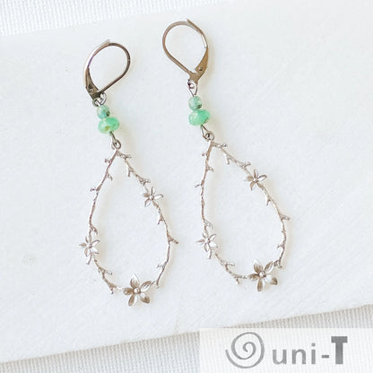 Rhodium Plated Earrings with Surgical Steel Ear Wire - Teardrop with Flowers Kathy James