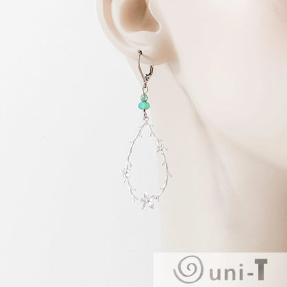 Rhodium Plated Earrings with Surgical Steel Ear Wire - Teardrop with Flowers Kathy James