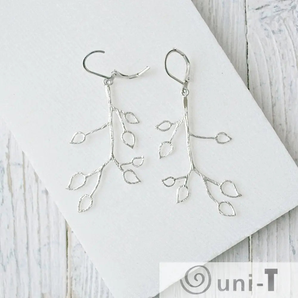 Rhodium Plated Earrings with Surgical Steel Ear Wire - Tree Branch Kathy James