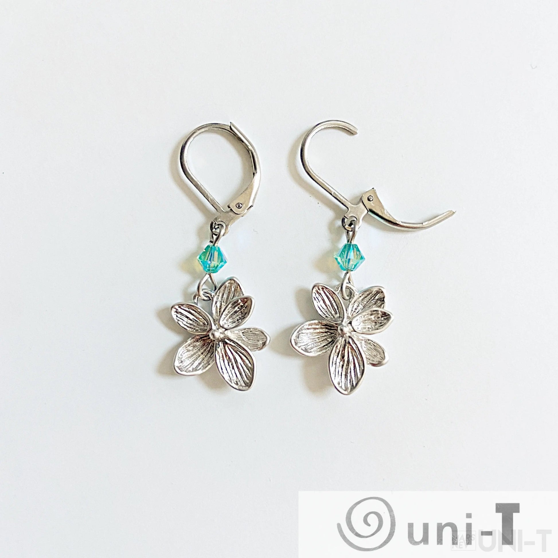Rhodium Plated Flower Earrings with Surgical Steel Ear Wire Kathy James