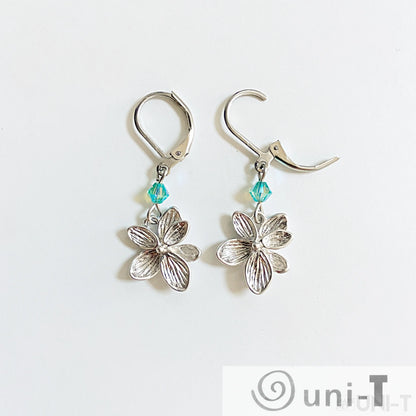 Rhodium Plated Flower Earrings with Surgical Steel Ear Wire Kathy James