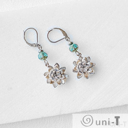 Rhodium Plated Flower Earrings with Surgical Steel Ear Wire Kathy James