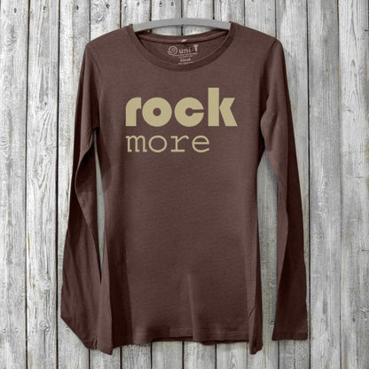 Dark brown Women’s Rock Music Long Sleeve T-Shirt made from bamboo and organic cotton. Sustainable music-themed graphic shirt by Uni-T.