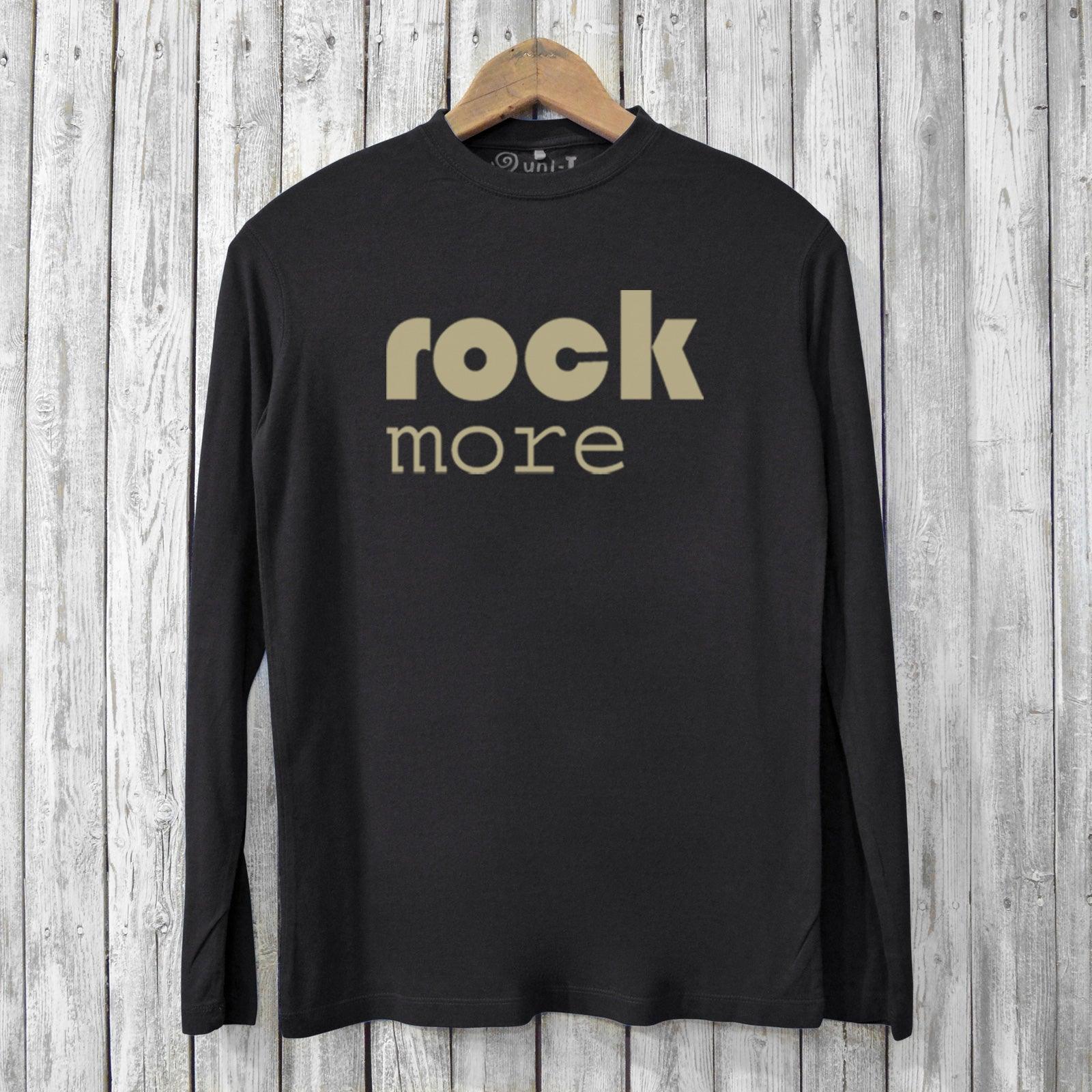 Rock More Long Sleeves - Eco-Friendly Shirts in black bamboo and organic cotton blend featuring beige graphic print, ideal for stylish comfort.