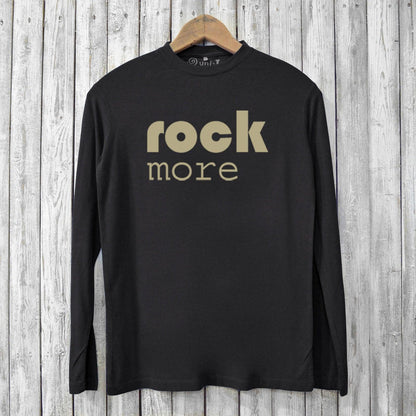 Rock More Long Sleeves - Eco-Friendly Shirts in black bamboo and organic cotton blend featuring beige graphic print, ideal for stylish comfort.
