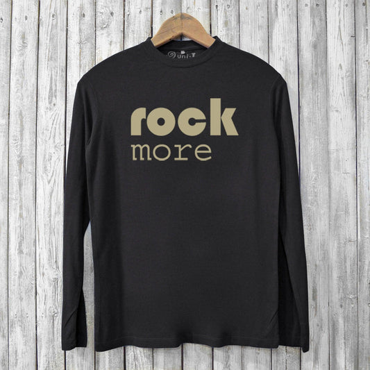 Rock More Long Sleeves - Eco-Friendly Shirts in black bamboo and organic cotton blend featuring beige graphic print, ideal for stylish comfort.