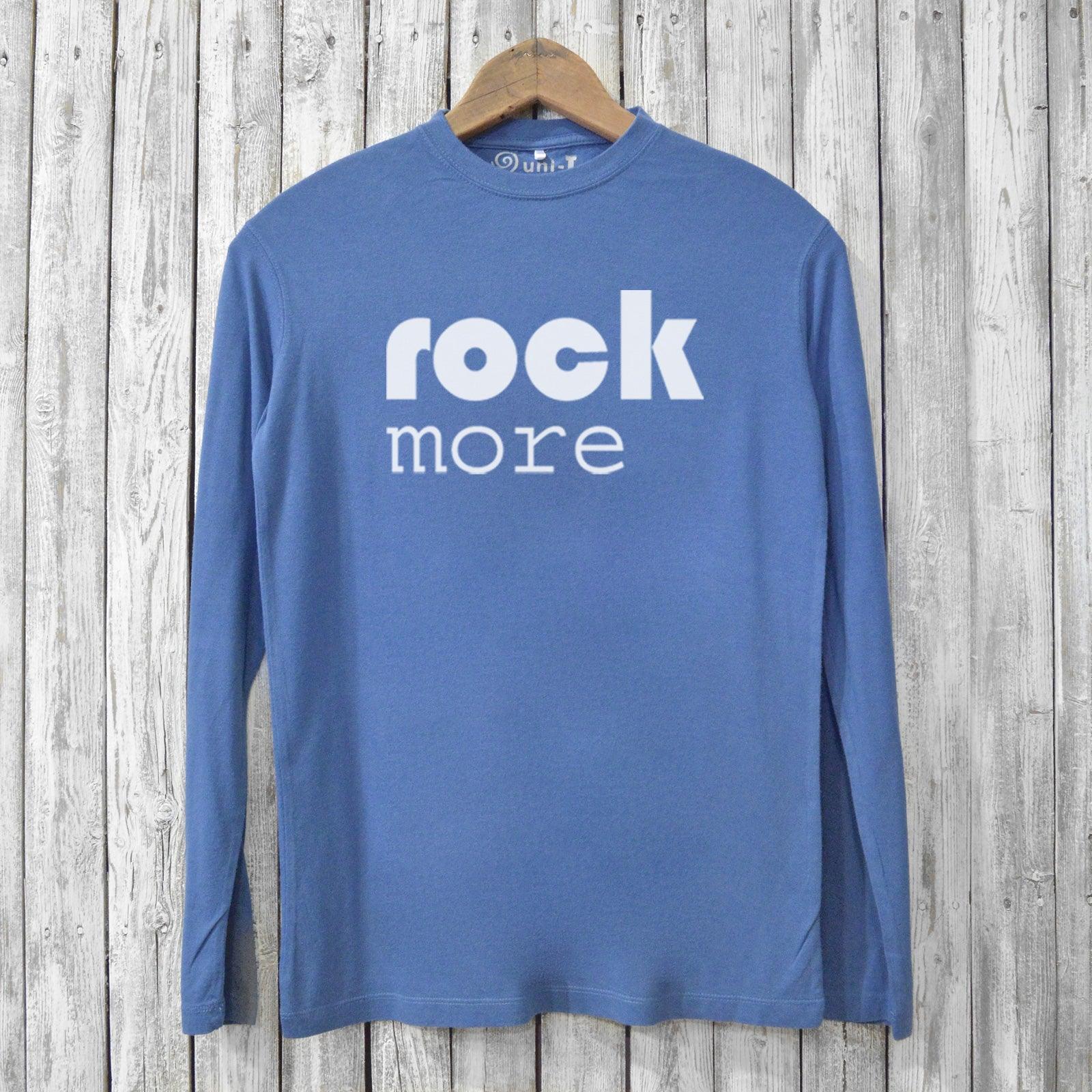 Rock More Long Sleeves - Eco-Friendly Shirts in sky blue bamboo and organic cotton with white graphic text, perfect for casual eco-conscious wear.