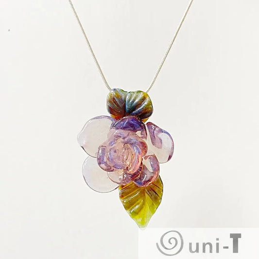 Rose Flower Torch Worked Glass with Silver Snake Chain Necklace Christine Mathews