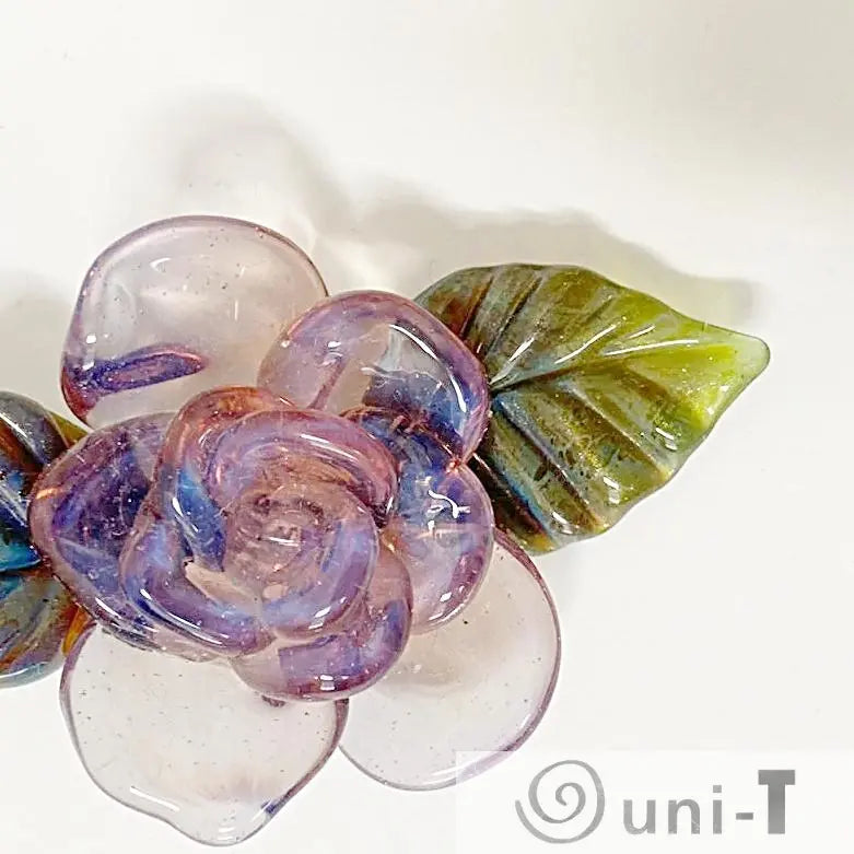 Rose Flower Torch Worked Glass with Silver Snake Chain Necklace Christine Mathews