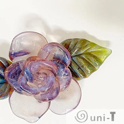 Rose Flower Torch Worked Glass with Silver Snake Chain Necklace Christine Mathews