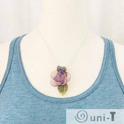 Rose Flower Torch Worked Glass with Silver Snake Chain Necklace Christine Mathews