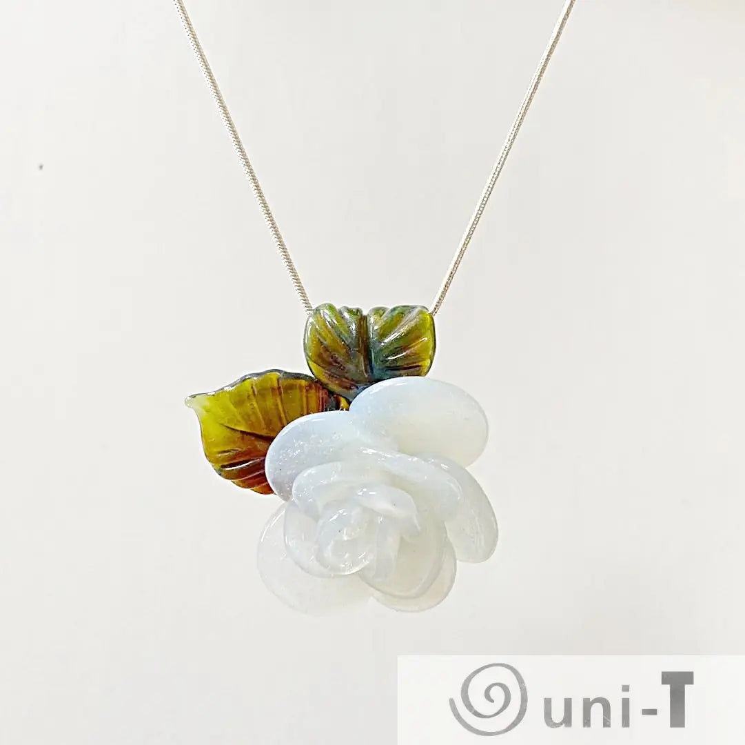 Rose Flower Torch Worked Glass with Silver Snake Chain Necklace Christine Mathews
