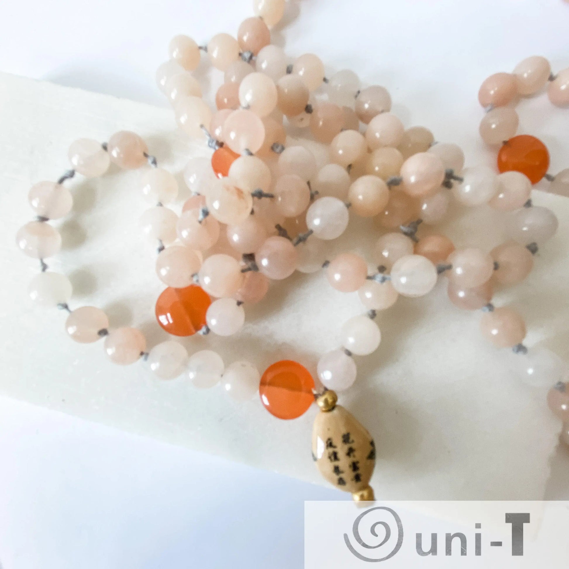 Rose and Orange Quartz with Chinese pendant Mala Beads Necklace Margaret Kornack