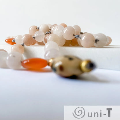 Rose and Orange Quartz with Chinese pendant Mala Beads Necklace Margaret Kornack