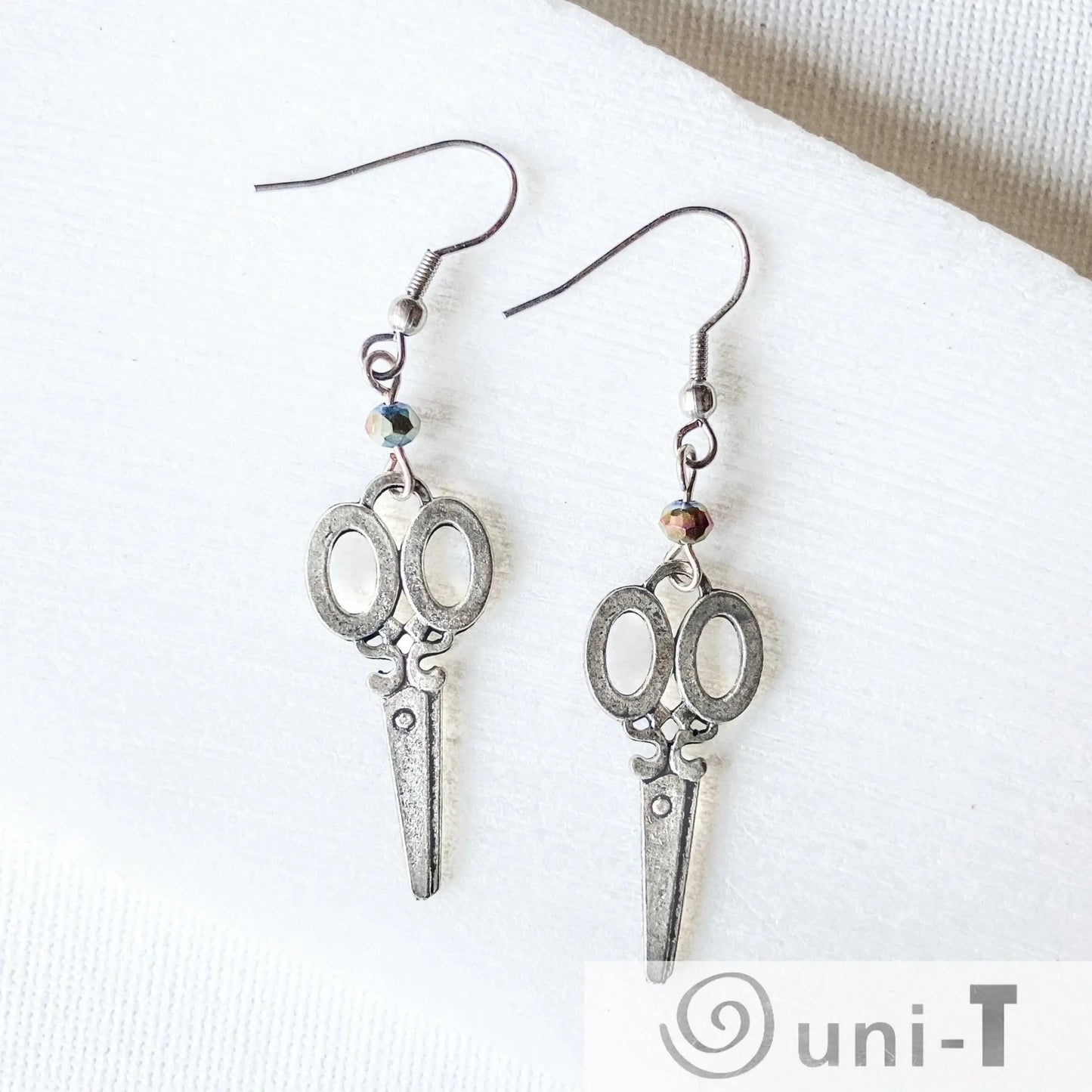 Scissors Charm Earrings with Rainbow Beads Shana Cohen