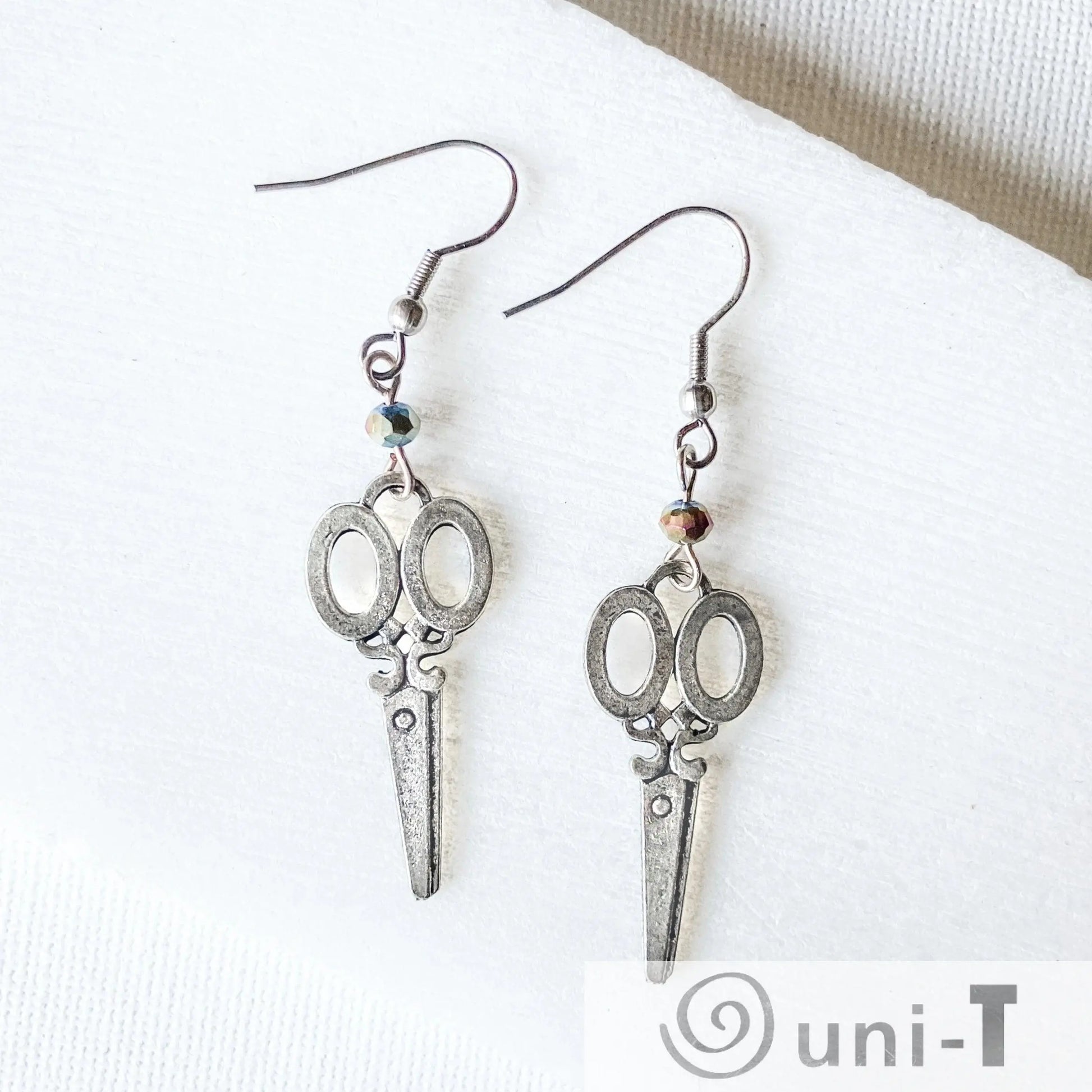 Scissors Charm Earrings with Rainbow Beads Shana Cohen