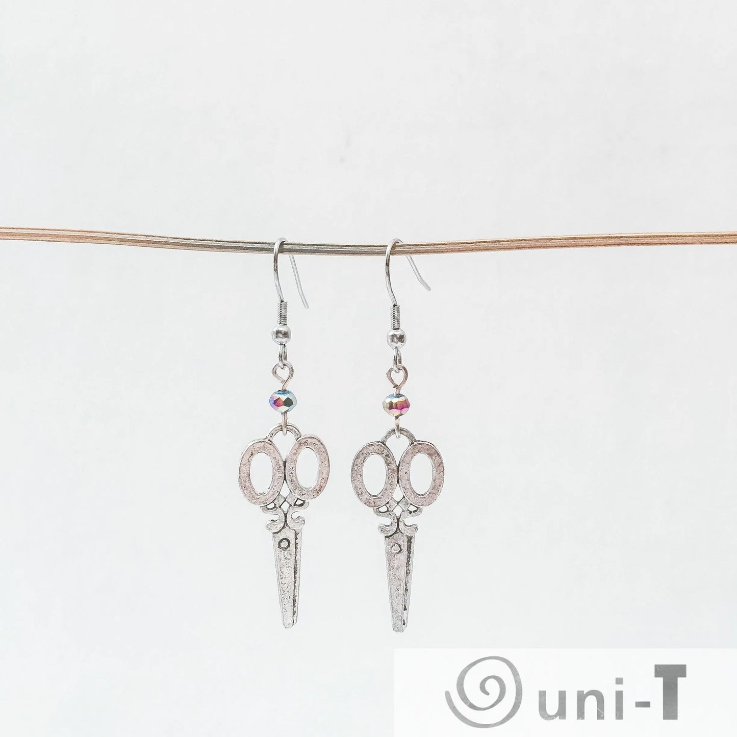 Scissors Charm Earrings with Rainbow Beads Shana Cohen