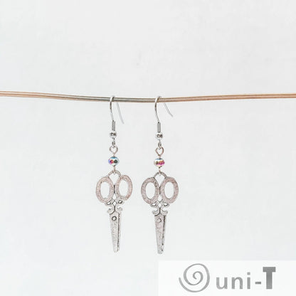 Scissors Charm Earrings with Rainbow Beads Shana Cohen