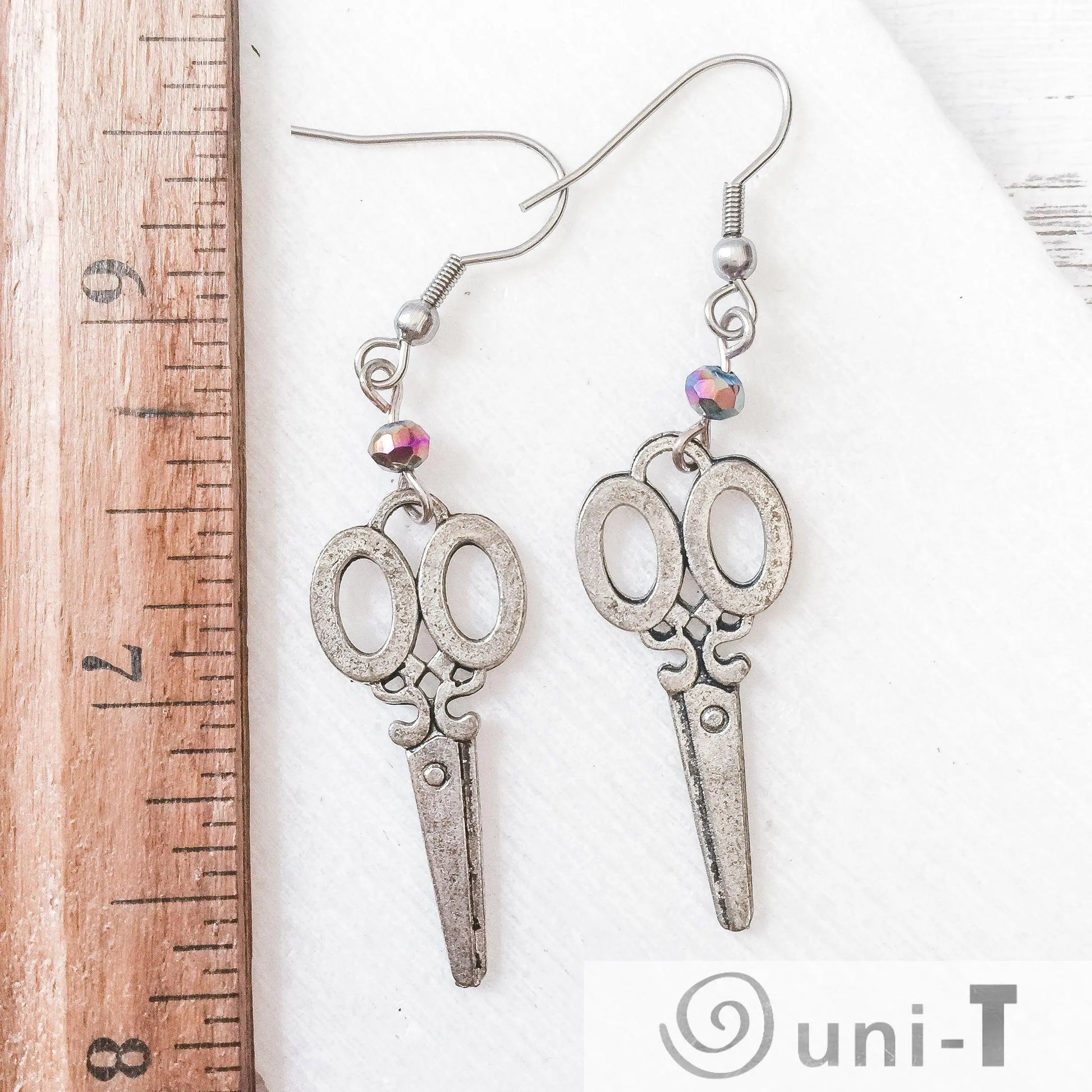 Scissors Charm Earrings with Rainbow Beads Shana Cohen