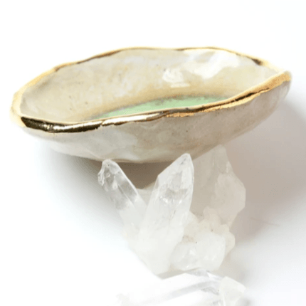 Chrysoprase Oyster Ring Dish, Chakra Bowl, 22k Gold Ceramic Bowl Uni-T Small Gifts