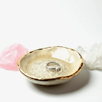 Quartz Oyster Ring Dish, Chakra Bowl, 22k Gold Ceramic Bowl Uni-T Small Gifts