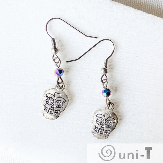 Scull Charm Earrings with Glass Beads Shana Cohen