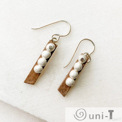 Silver Balls on Bronze Strips Earrings, 99% Pure Precious Metal Clay Earrings Amy Vulfovich
