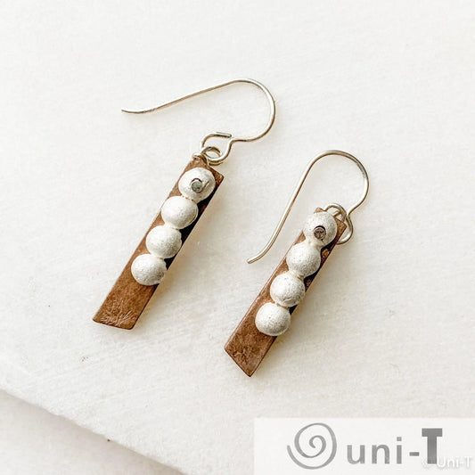 Silver Balls on Bronze Strips Earrings, 99% Pure Precious Metal Clay Earrings Amy Vulfovich