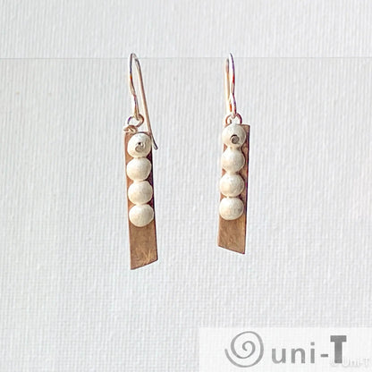 Silver Balls on Bronze Strips Earrings, 99% Pure Precious Metal Clay Earrings Amy Vulfovich